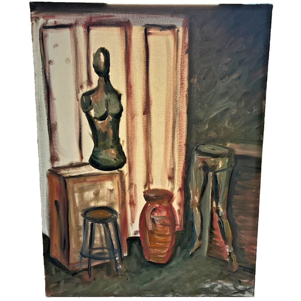 J Noel Original Painting Abstract Nude Torso Still Life Modern Studio Art 18x24